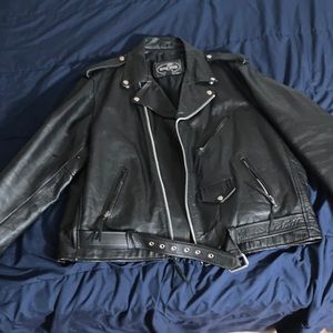 Vintage Leather Jacket with a lot of zippers, River Road Size 52